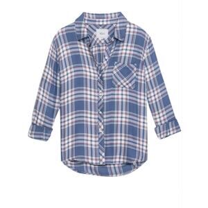 RAILS Hunter Button Down Plaid Shirt Sky White Long Sleeve Flannel Top Size XS